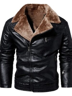 Mens Autumn Winter Thick Leather Jackets Fashion Faux Fur Collar Windproof Warm Men's Jacket Coat Male Clothing